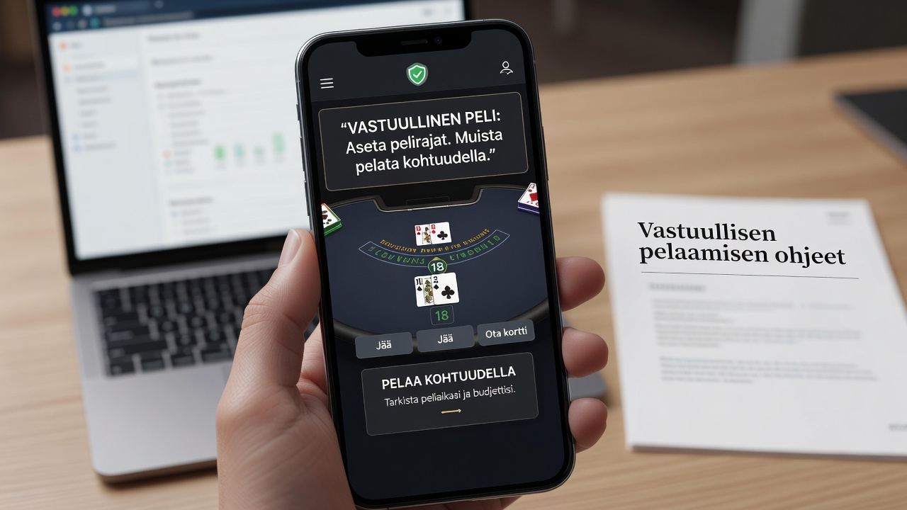 Mobile interface showing time limit and spending alert during a Finnish live blackjack session